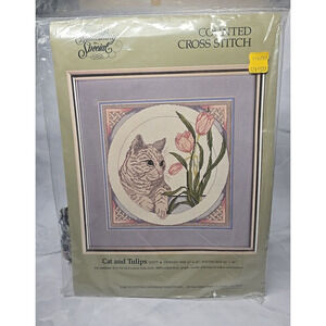 Vintage Candamar Something Special Counted Cross Stitch Kit Cat and Tulips